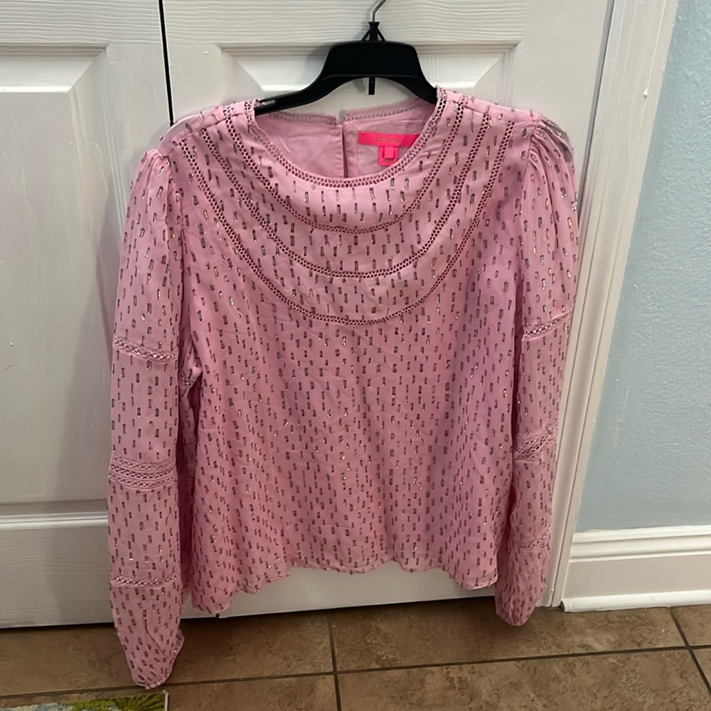 NWOT Lilly Pulitzer BRILEY TOP CALLA LILLY VISCOSE METALLIC RAINBOW Size L